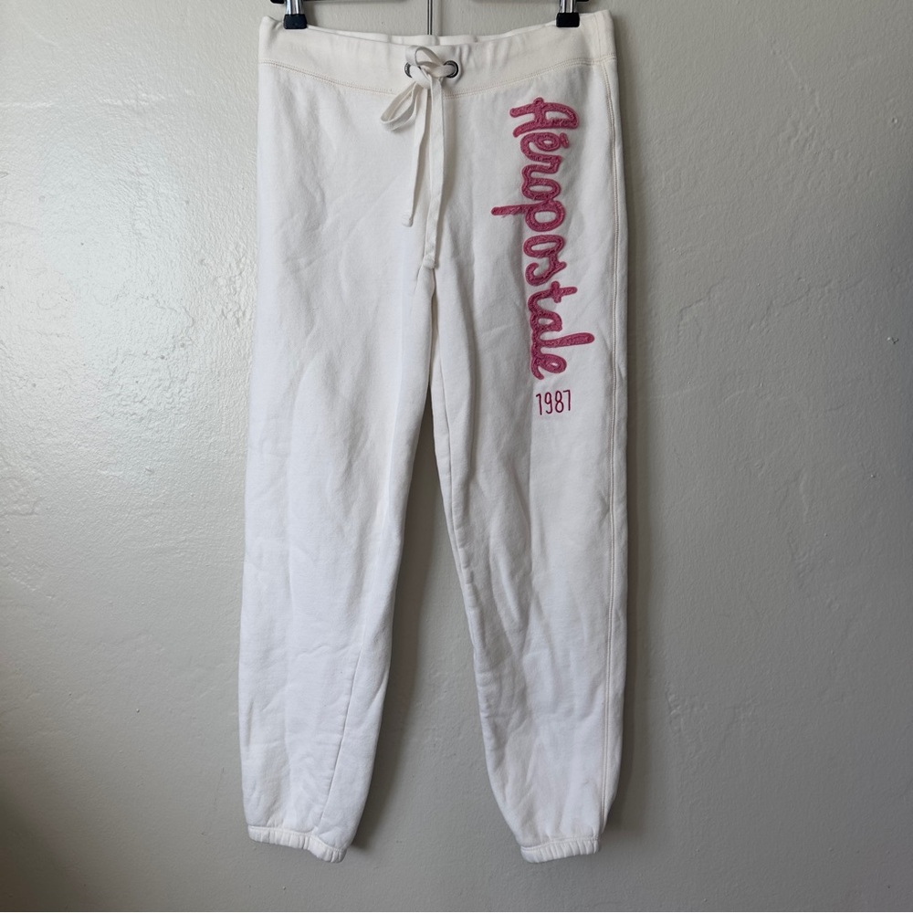 Aeropostale White Pink Logo Y2K Sweatpants Joggers